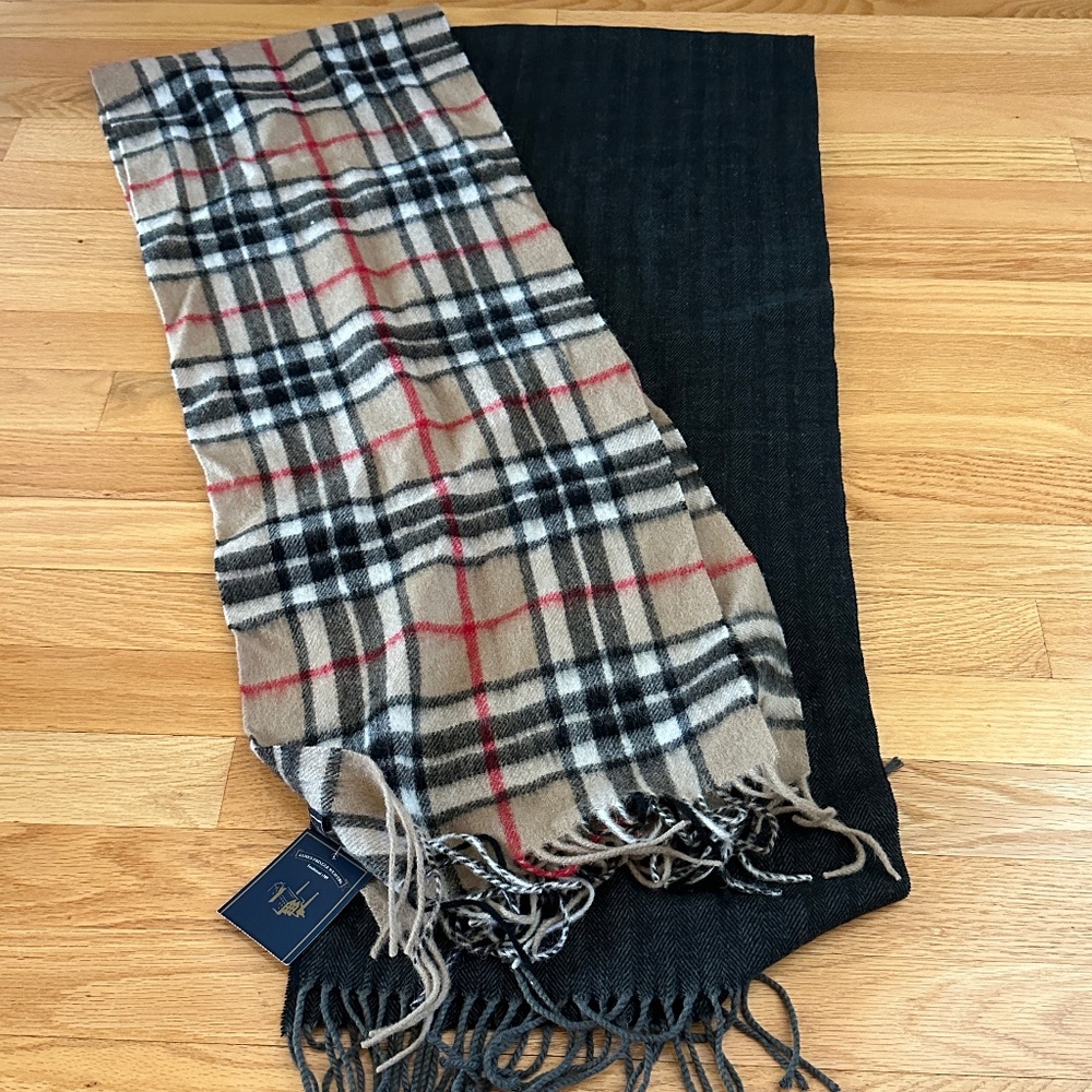 NWT James Pringle Weavers Wool Scarf Plaid and Charcoal Gray Scarf